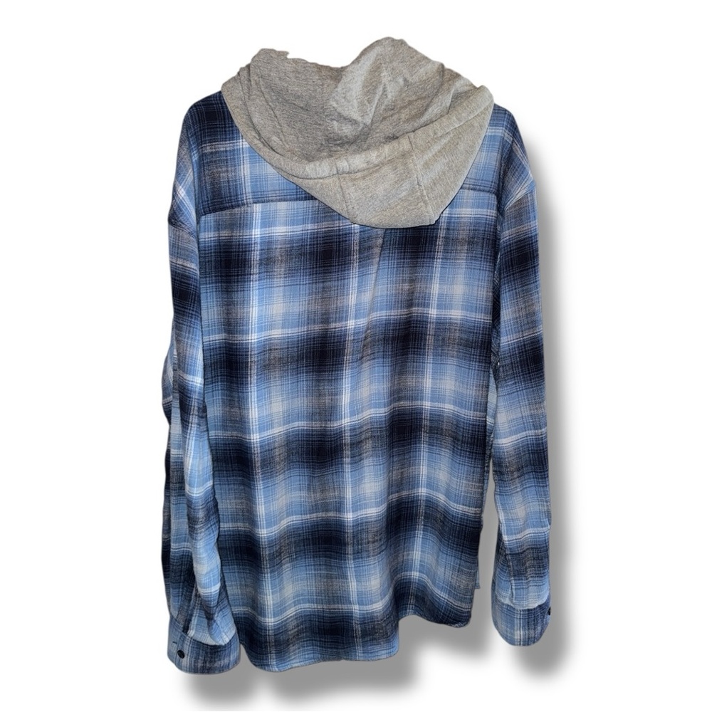 American Eagle Super Soft Flannel Shirt Hoodie Blue Plaid Removable Hood XL - Picture 13 of 16